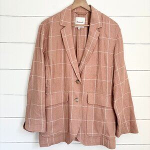 Madewell blush pink window pane linen suit jacket